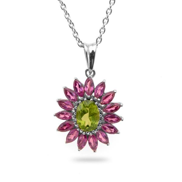 Pendentif peridot, rhodolite argent Daisy